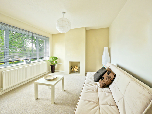 Room painted in neutral colors.