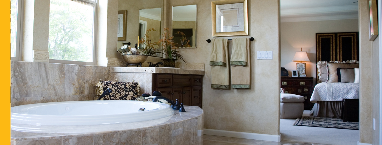 combined master bedroom and bathroom after painting