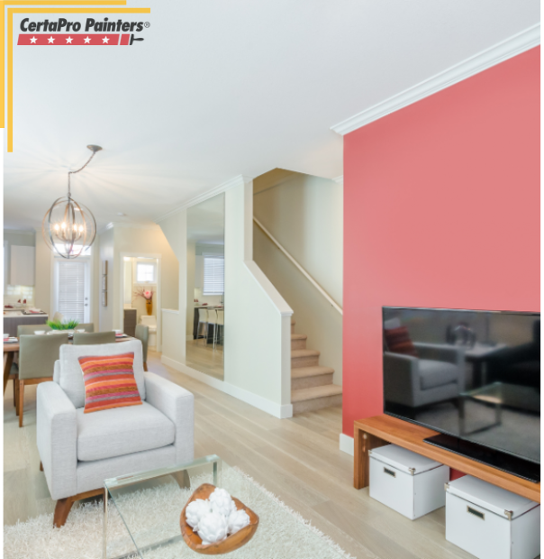 living room with salmon wall